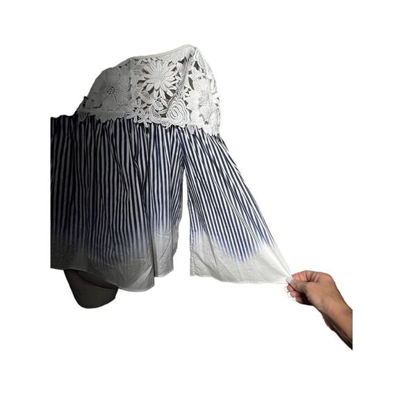 Milly Off The Shoulder Striped Trumpet Sleeve Blouse Size 4 Blue and White - Picture 4 of 7